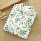 Double-Layer Cotton Gauze Stand-Up Collar Shirt for Women, Long-Sleeved, Retro Literary Style, Soft and Skin-Friendly, Pure Cotton, Unique French Floral Top