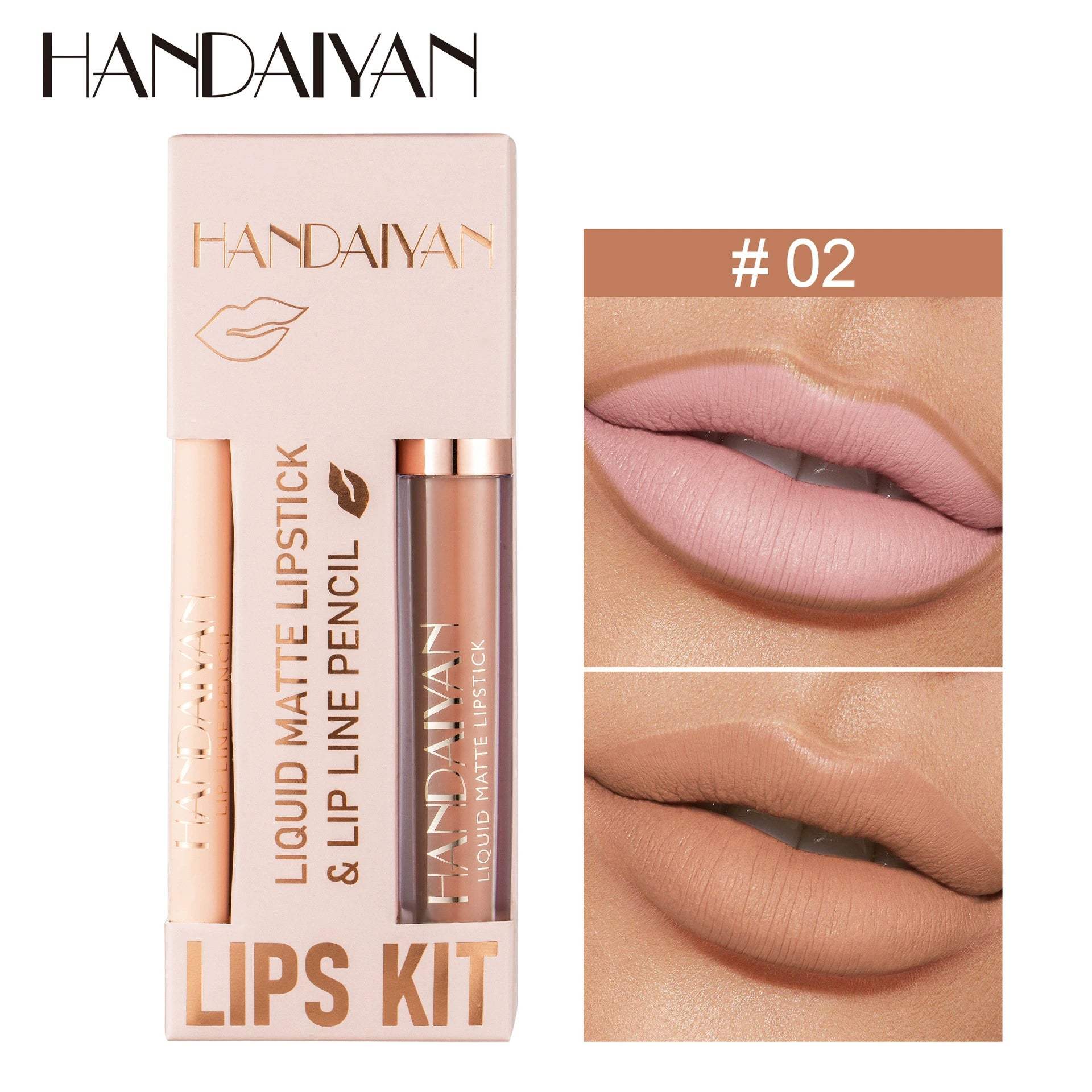 Cross-Border Lip Liner Lip Glaze Set Handaiyan Waterproof Non-Stick Cup Velvet Matte Lipstick Lip Liner Set
