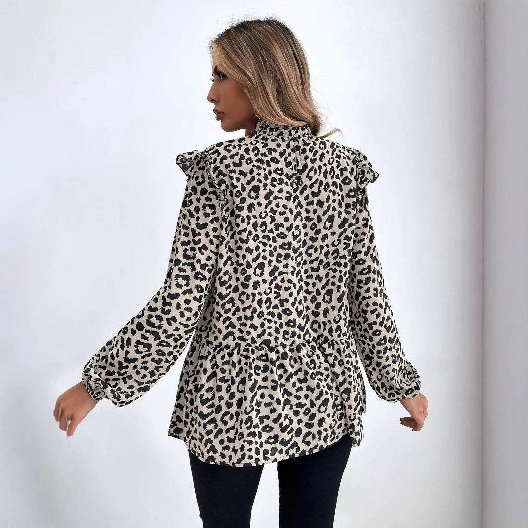 Cross-border Women's Wear Europe and America INS Fall/Winter Fashion Printed Loose Simple Shirt