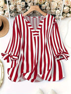 2025 European and American New Style Amazon Cross-Border Supply Ebay Best-Selling Autumn and Summer Striped Three-Quarter Sleeve Casual Shirt