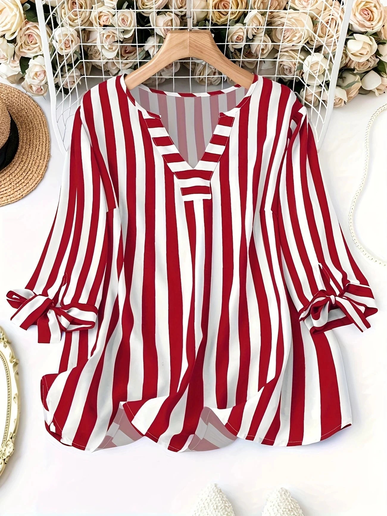 2025 European and American New Style Amazon Cross-Border Supply Ebay Best-Selling Autumn and Summer Striped Three-Quarter Sleeve Casual Shirt