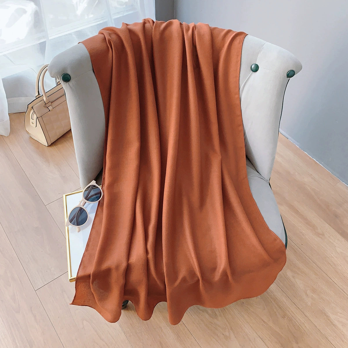 Cotton and Linen Scarf Women's Spring and Summer Artistic Korean-style Long Solid Color Shawl Thin All-match Neck Protecting Silk Scarf for Air-conditioned Room