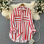 2026 Summer, Spring and Autumn New Mid-Length Vertical Striped Multi-Color Shirt Jacket for Women, Korean Style Casual Loose Top