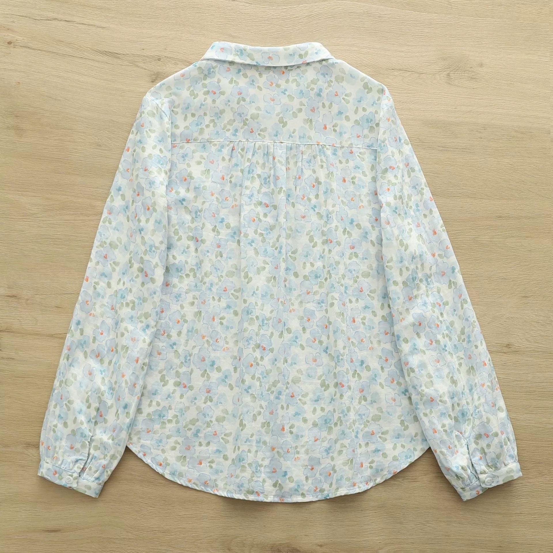2025 New Autumn Clothing Japanese Style Sweet Floral Pure Cotton Double-Layer Cotton Gauze Shirt Women's Long-Sleeved Hidden Button Cotton Gauze Shirt