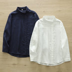 2024 Spring and Autumn New Style Casual Literary Small Round Neck Solid Color Double-Layer Yarn Long Sleeve Easiest for Match Shirt Women's Bottoming Top