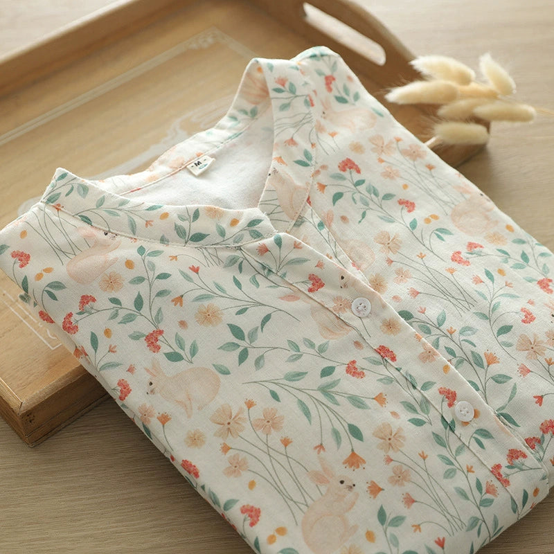 Western style printed cotton yarn long-sleeved shirt for women 2024 Spring and Autumn New loose slimming shirt top for women