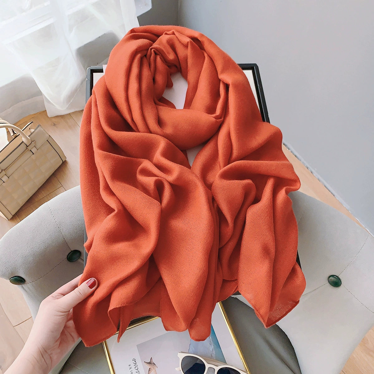 Cotton and Linen Scarf Women's Spring and Summer Artistic Korean-style Long Solid Color Shawl Thin All-match Neck Protecting Silk Scarf for Air-conditioned Room