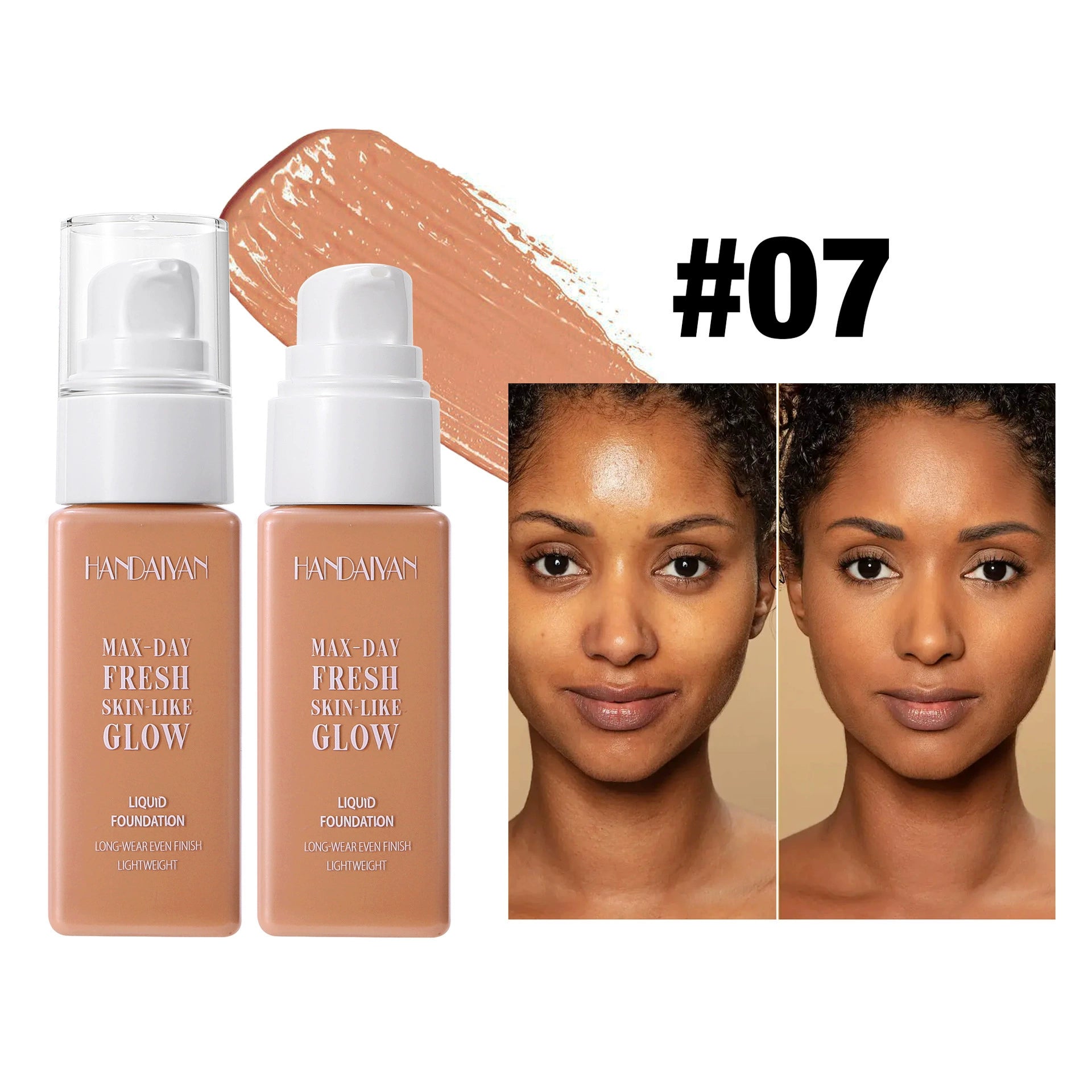 HANDAIYAN square bottle foundation, brightening skin tone, long-lasting, waterproof, and colorfast.