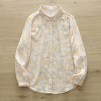 Fresh Flower double-layer cotton yarn cardigan long-sleeved shirt for women 2024 spring new casual slimming top