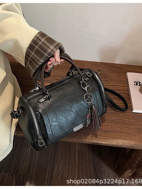 Cross-Border 2025 New Retro Texture Tassel Design Solid Color Stitching Women's Cross-Body Bag Pillow Bag Shoulder Bag
