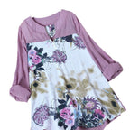 Women's Shirt with Elegant and Stylish Printed Patchwork Design, Pullover Long-Sleeve Top, European and American Style, Loose Fit, Suitable for Commuting