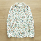 Double-Layer Cotton Gauze Stand-Up Collar Shirt for Women, Long-Sleeved, Retro Literary Style, Soft and Skin-Friendly, Pure Cotton, Unique French Floral Top