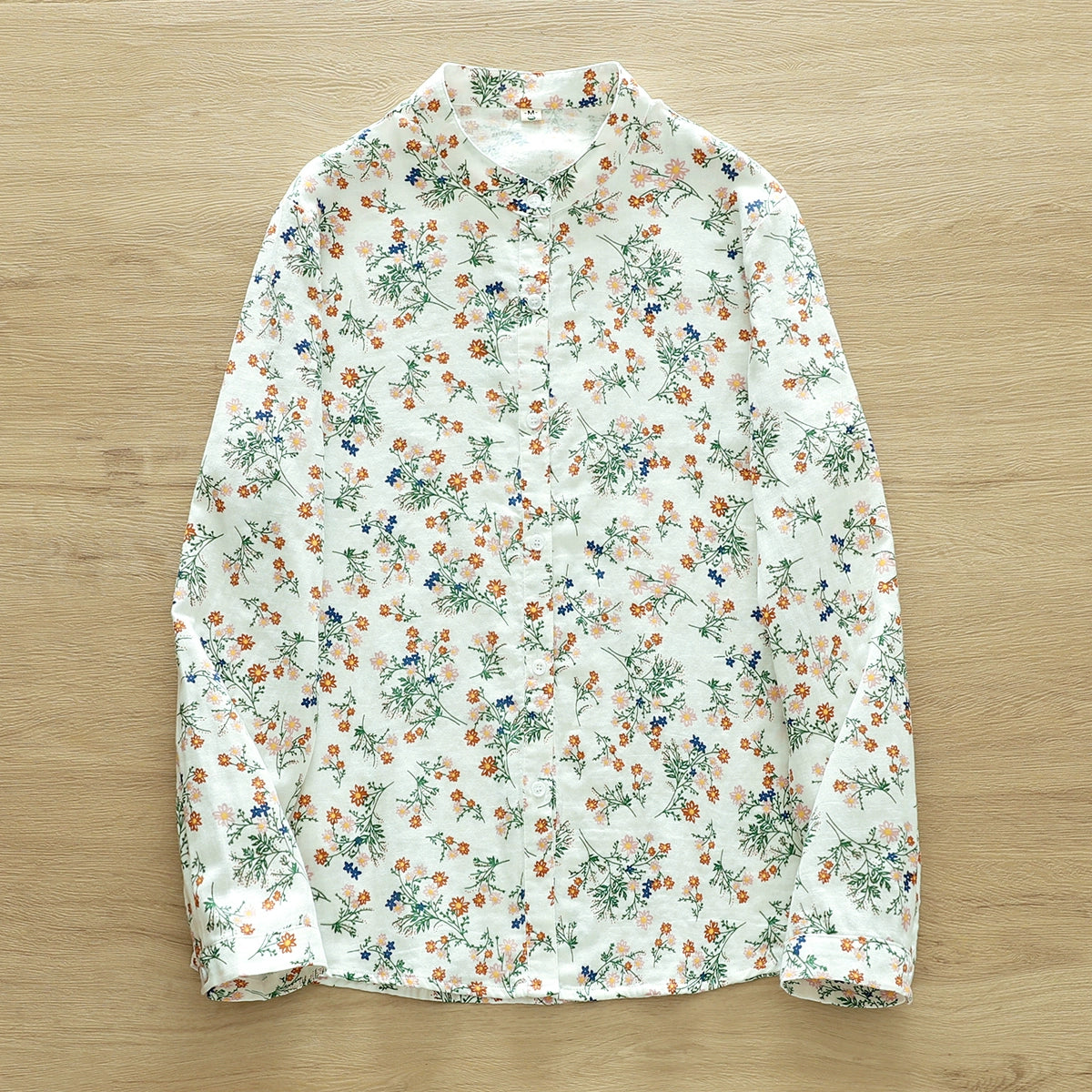 Double-Layer Cotton Gauze Stand-Up Collar Shirt for Women, Long-Sleeved, Retro Literary Style, Soft and Skin-Friendly, Pure Cotton, Unique French Floral Top