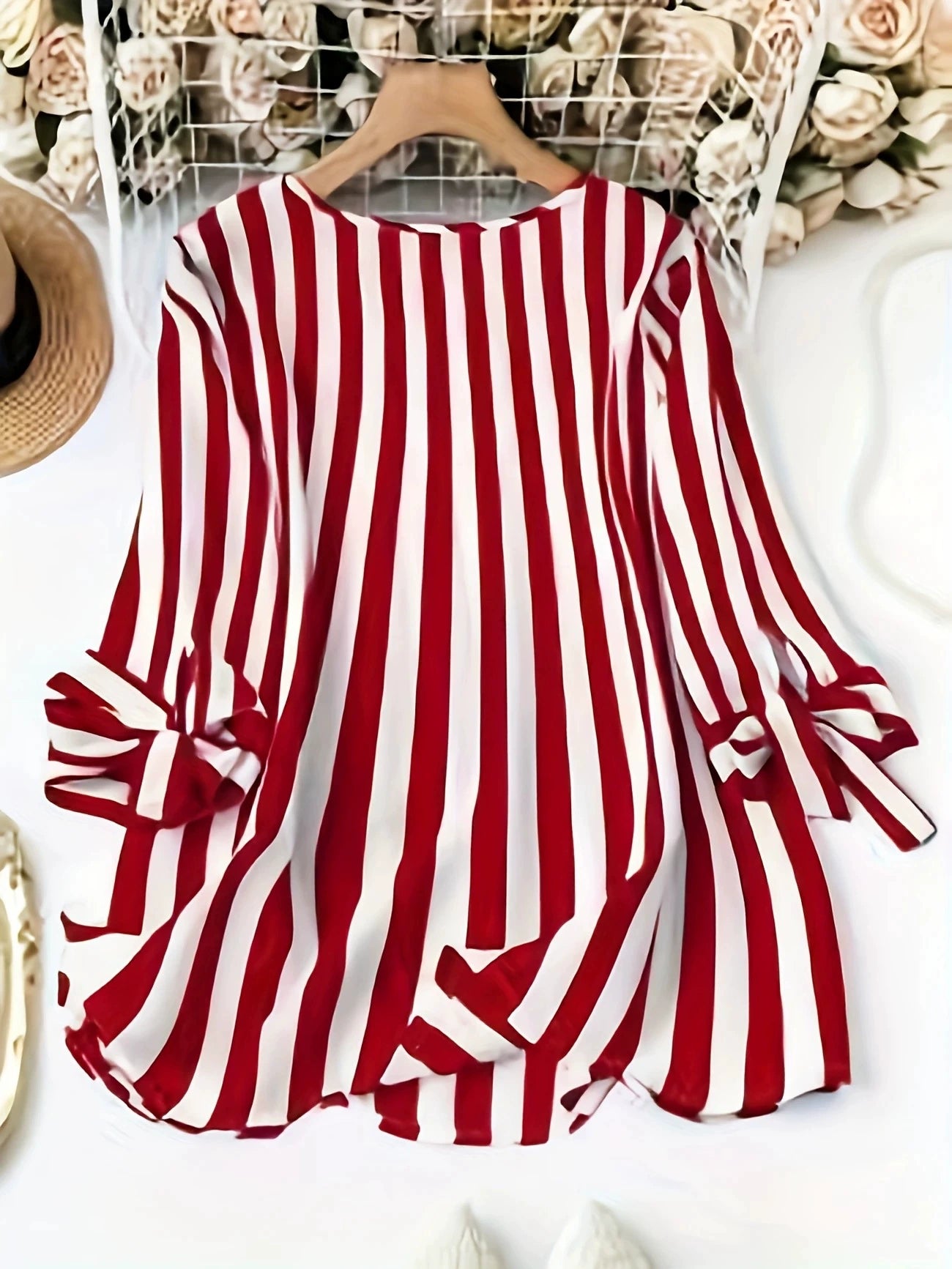 2025 European and American New Style Amazon Cross-Border Supply Ebay Best-Selling Autumn and Summer Striped Three-Quarter Sleeve Casual Shirt