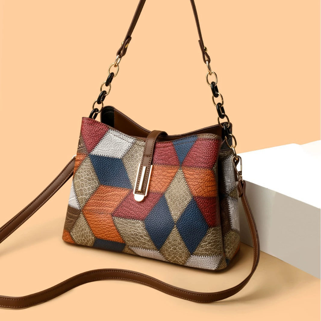 Vintage Single-Shoulder Crossbody Mom Bag 2026 New Color-Blocking Large-Capacity Handbag Set for Middle-Aged Women