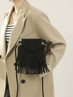 2024 Autumn and Winter New Suede Personalized Tassel Buckle Mobile Phone Bag Frosted Retro Ethnic Style Single Shoulder Crossbody Bag