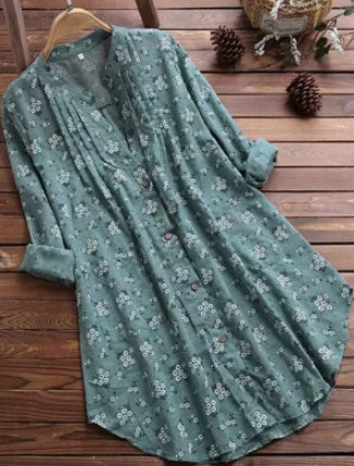 2019 Amazon AliExpress Explosions Women's Shirt New Cotton and Linen Floral Long Loose Shirt