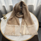 2025 Border Gold Edge Silk Scarf Classic Plaid Beaded Scarf Sunscreen Silk Scarf Gift Box Premium Sense