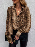 European and American Cross-Border Amazon New Fashion and Elegant Leopard Print Long-Sleeved Cardigan Shirt Top