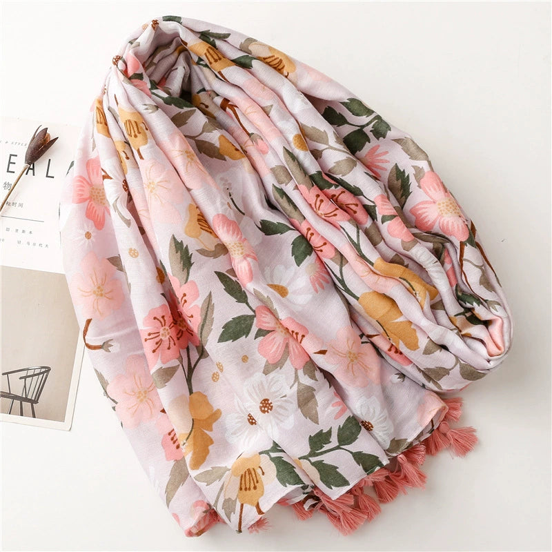 Summer Holiday Sunscreen Scarf Bohemian Pink Flower Scarf Large Shawl Travel Seaside Beach Towel Women