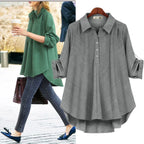European and American Foreign Trade Women's Spring and Autumn New Two-color Fabric Shirt Large Size Loose Slimming Mid-length All-match Top