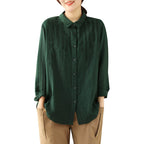 2023 Spring New Loose Ramie Women's Shirt Embroidered Long Sleeve Lapel Design Cotton and Linen Top Thin