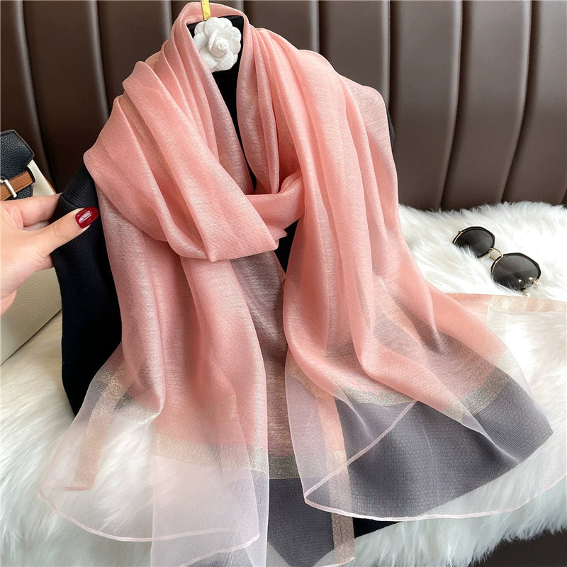 New Korean style solid color all-match silk scarf women's long scarf gold silk sequined silk wool scarf spring and autumn sun protection shawl batch