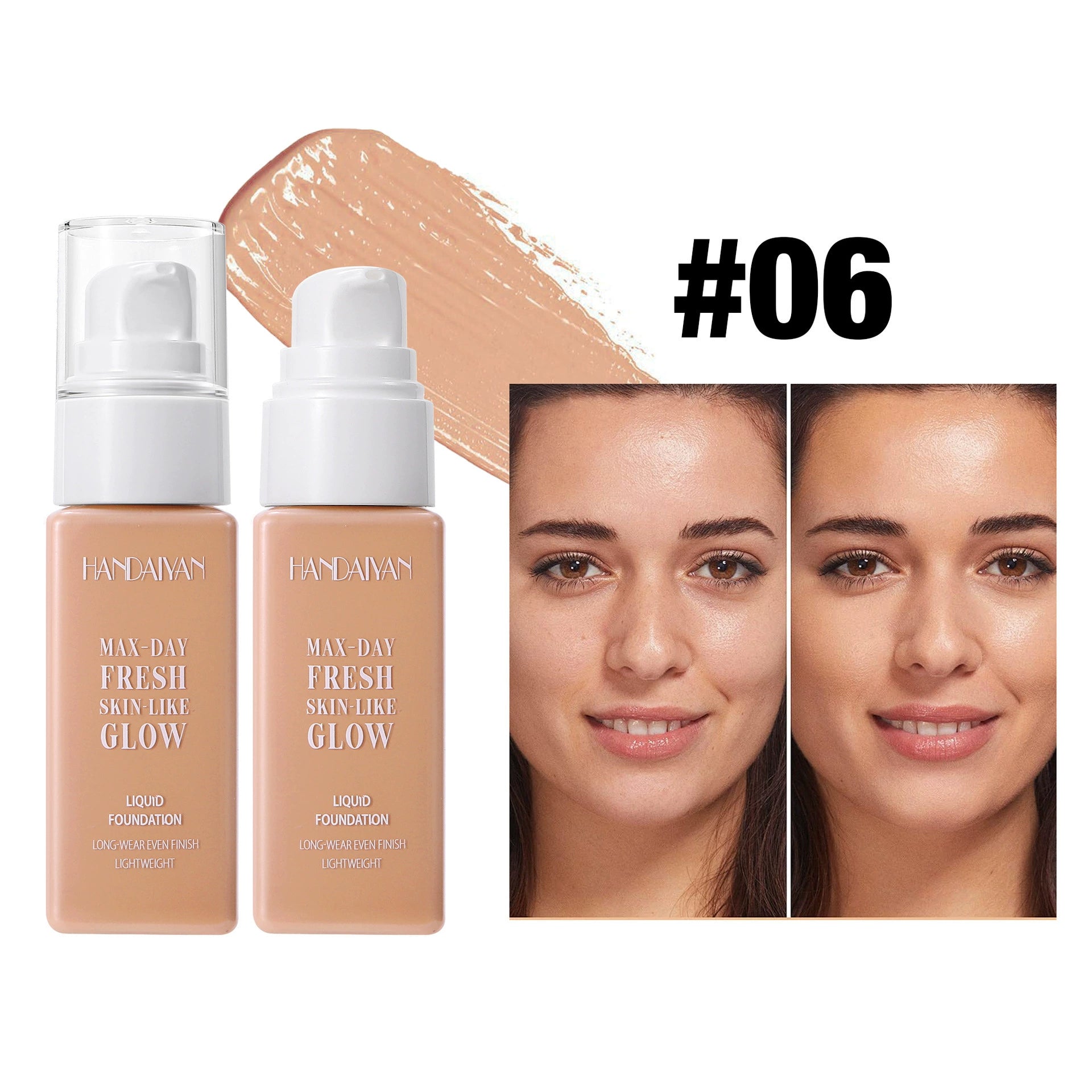 HANDAIYAN square bottle foundation, brightening skin tone, long-lasting, waterproof, and colorfast.