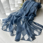 Foreign Trade Cut Flower Scarf for Women, Korean Style Rhombus Imitation Silk Sunscreen Scarf, Thin Women's Headscarf