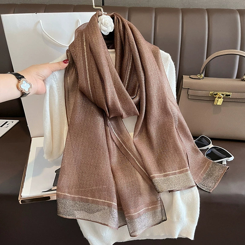 2023 Autumn and Winter New Silk Scarf Women's Long Warm Elegant Fashion Scarf Thin Air Conditioning Shawl Scarf