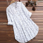 2019 Amazon AliExpress Explosions Women's Shirt New Cotton and Linen Floral Long Loose Shirt