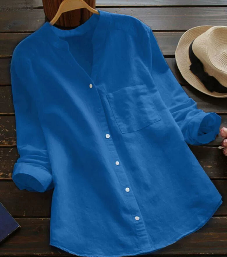 2025 New Spring & Fall Wish Retro Cotton and Linen Shirt Loose Pure Color Casual Shirt