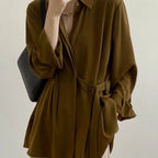 Draped Shirt Women's Long-sleeved Design Niche 2024 Autumn Loose Casual Lace-up French Top