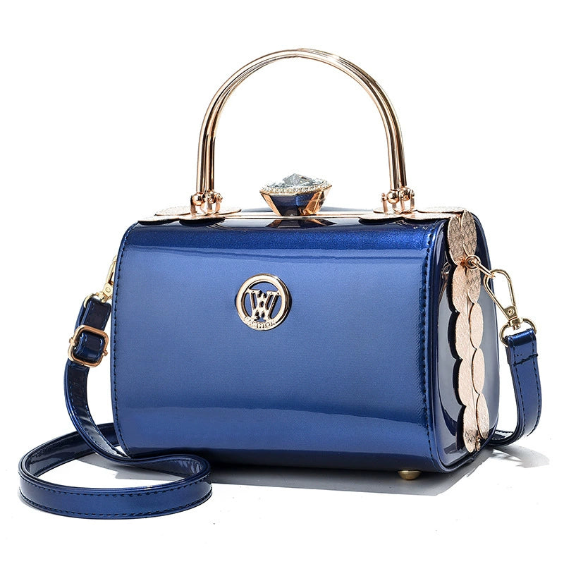 [Foreign Trade Recommendation] Fashionable Bright Leather Steel Armor Bag 2025 Autumn New Satchel Bridal Bag European and American Single Shoulder Diagonal