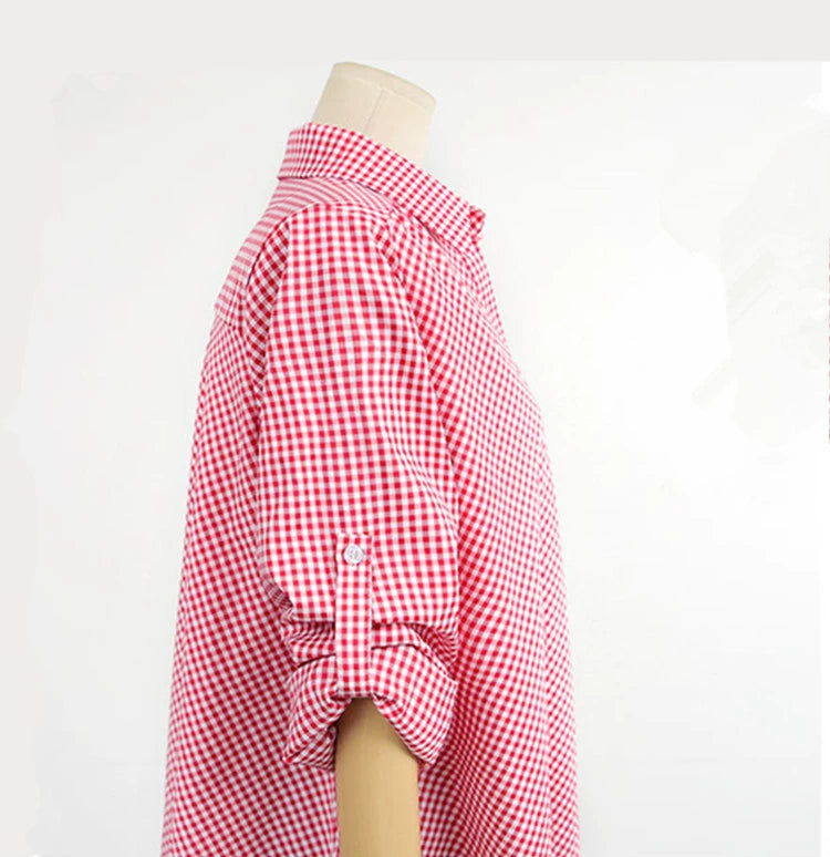 Aliexpress Amazon 2020 Export Autumn New European and American Plus Size Women's Long-sleeved Tops Loose Plaid Shirts