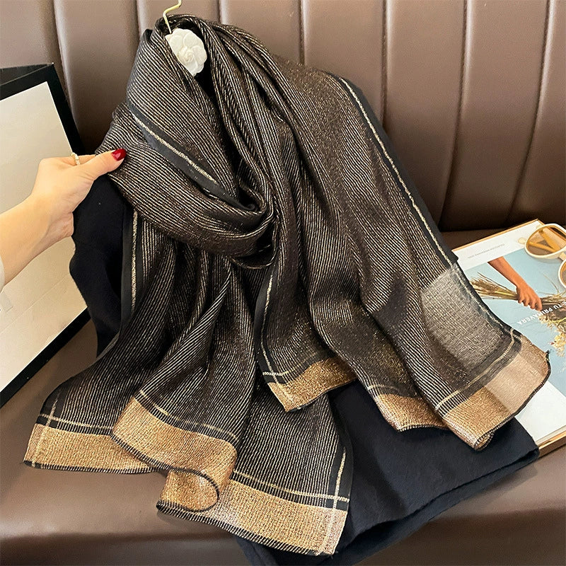 2023 Autumn and Winter New Silk Scarf Women's Long Warm Elegant Fashion Scarf Thin Air Conditioning Shawl Scarf