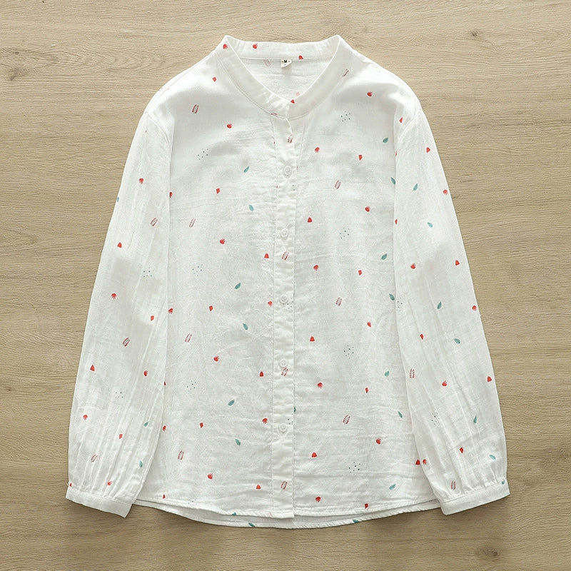 Western style printed cotton yarn long-sleeved shirt for women 2024 Spring and Autumn New loose slimming shirt top for women