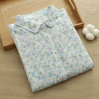 2025 New Autumn Clothing Japanese Style Sweet Floral Pure Cotton Double-Layer Cotton Gauze Shirt Women's Long-Sleeved Hidden Button Cotton Gauze Shirt