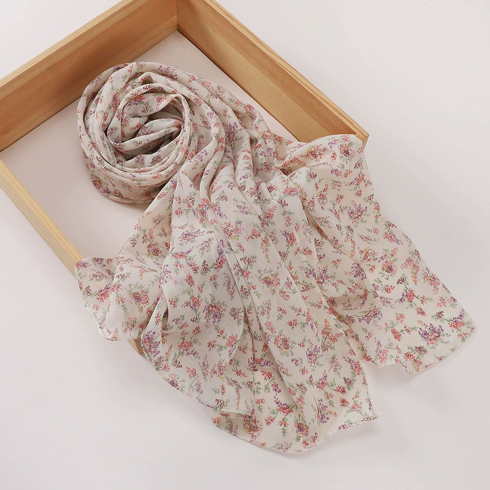 New Malaysian Pearl Chiffon Silk Scarf Rose Print Hijab Hui Turban Gauze Scarf Wholesale