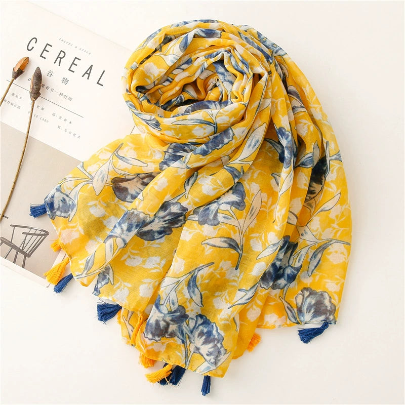 Cotton and linen artistic fresh lemon yellow Mori women's spring and summer thin silk yarn sunscreen shawl scarf scarf wholesale