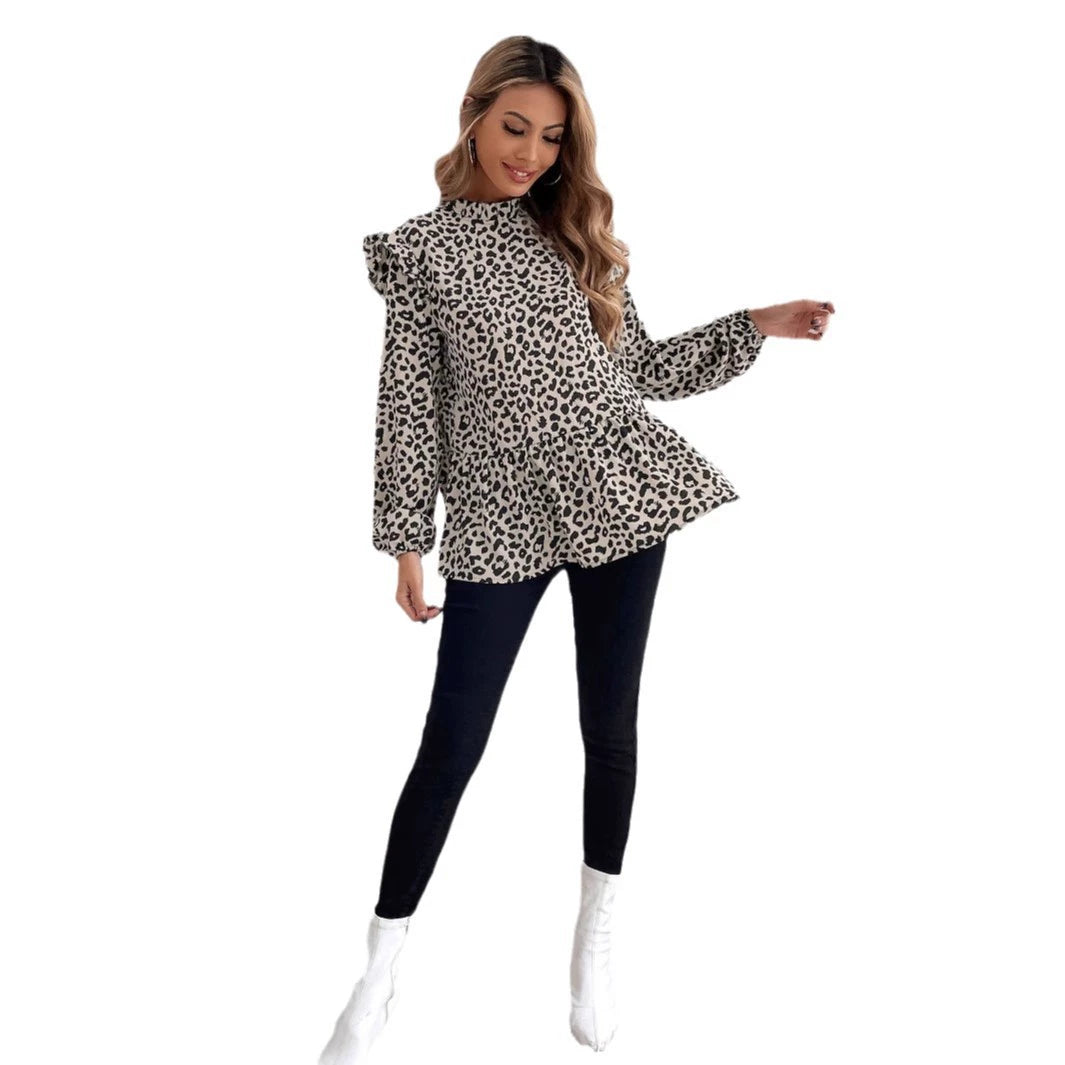 Cross-border Women's Wear Europe and America INS Fall/Winter Fashion Printed Loose Simple Shirt