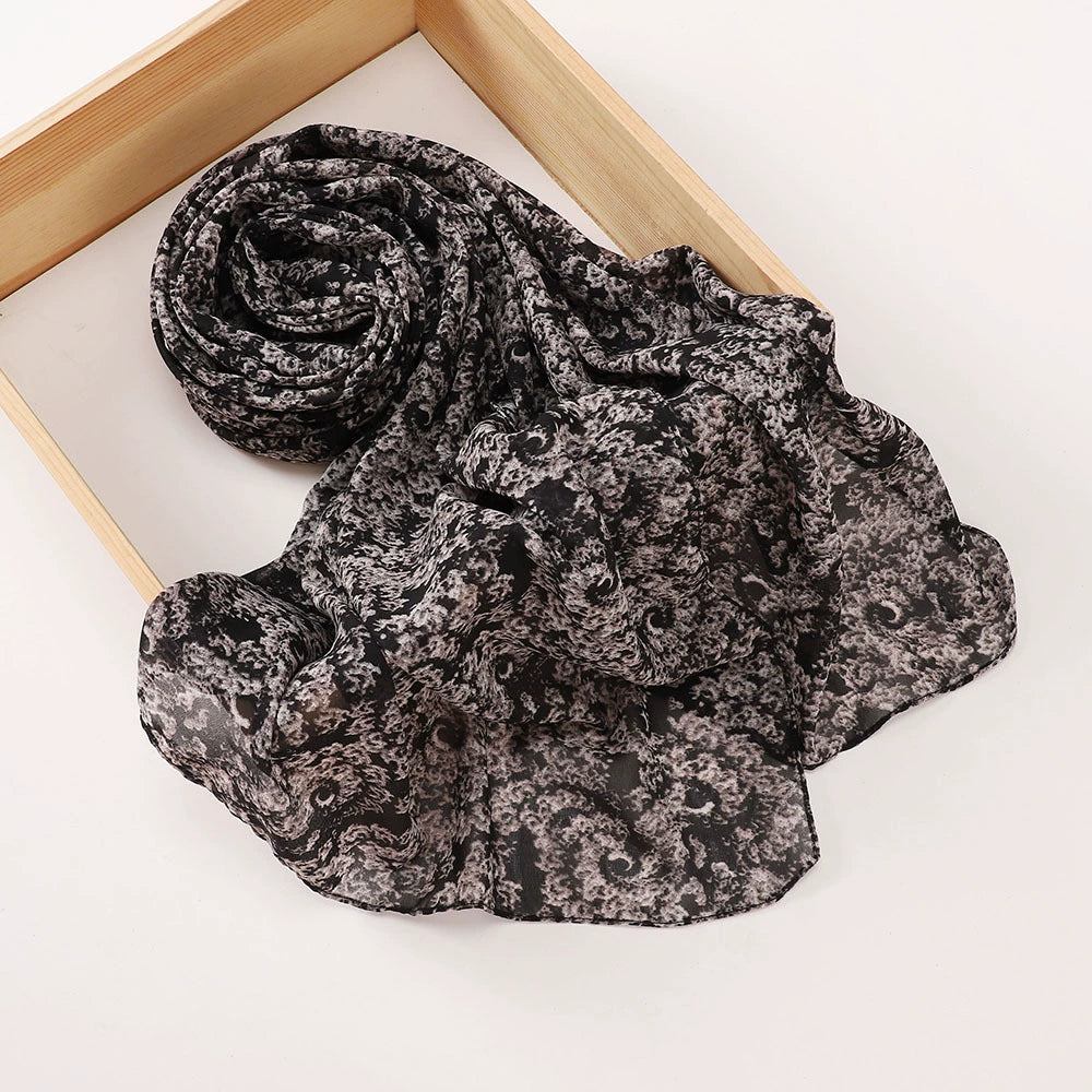New Malaysian Pearl Chiffon Silk Scarf Rose Print Hijab Hui Turban Gauze Scarf Wholesale