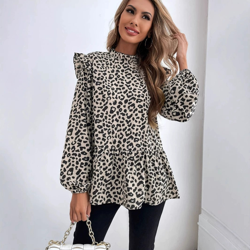 Cross-border Women's Wear Europe and America INS Fall/Winter Fashion Printed Loose Simple Shirt