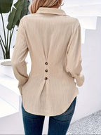 Women's Solid Color Roll Sleeve Shirt Back Button Embellishment