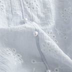 The Wind Blows Past the Half-Moon V-Neck Pearl Button Breathable Comfortable Slimming Hollow-Out 2025 New Stylish Embroidered Floral Blouse