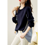 Foreign Trade Women's Clothing Japan and South Korea Spring and Autumn New Long Sleeve Top Air Cotton Round Neck Striped Stitching Shirt Pullover Sweat