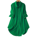 【】2024 Cross-Border New Product Amazon Chiffon Shirt with Five-Quarter Sleeves, Loose Button-Down Mid-Length Shirt with Seven-Quarter Sleeves