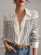 Autumn 2025 Striped Shirt Women's Long-sleeved Loose High-end Elegant Slim-fit Crepe de Chine Silk Top Women's Shirt