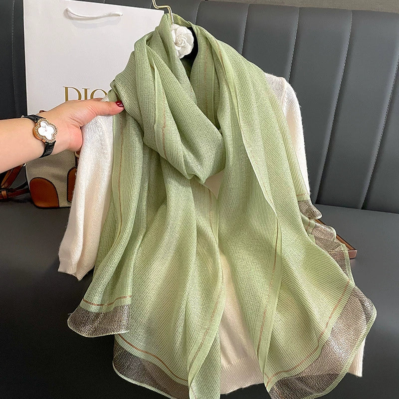 2023 Autumn and Winter New Silk Scarf Women's Long Warm Elegant Fashion Scarf Thin Air Conditioning Shawl Scarf