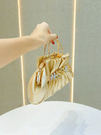 New European and American Retro Diamond-encrusted Women's Hand Bag Pleated Socialite Hand Bag Fashionable Shoulder Crossbody Bag Evening Bag